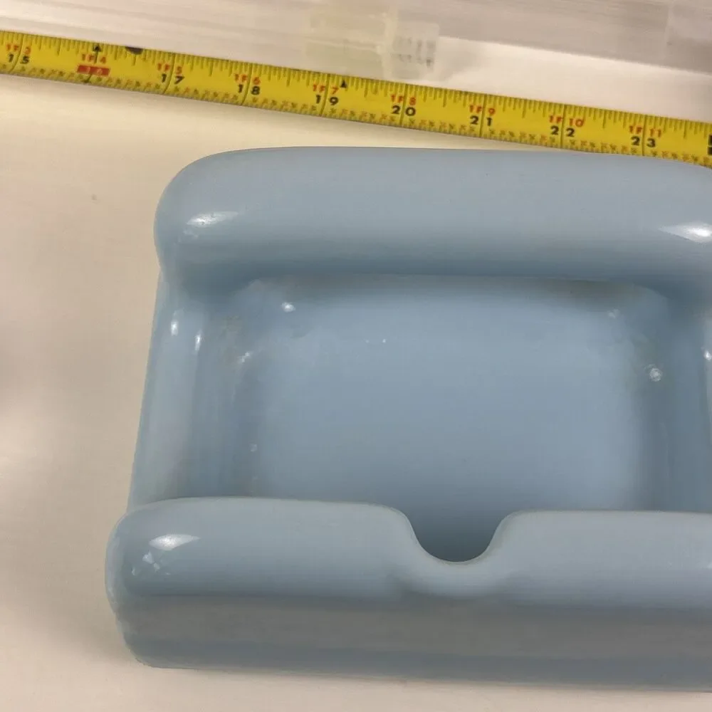 Vintage 8pc. MCM Ceramic Bathroom Porcelain Accessory Set Light Blue Japan Sun
